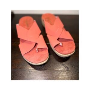 Spenco Womens Coral Leather Orthotic Espadrille Wedge Sandals Sz 12 Cross Strap